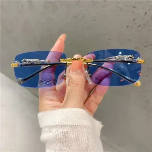 VAIGE Golden Leopard Rimless Sunglasses with UV400 Protection