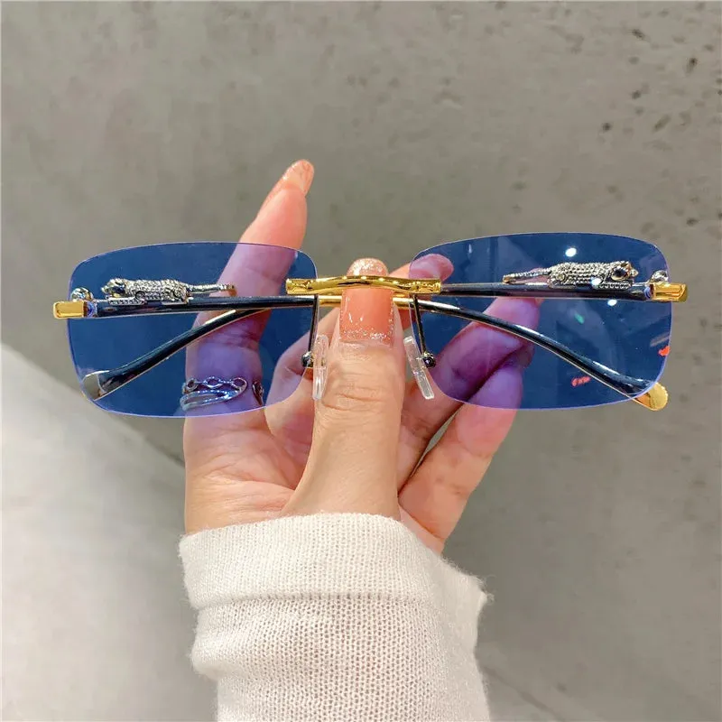 VAIGE Golden Leopard Rimless Sunglasses with UV400 Protection