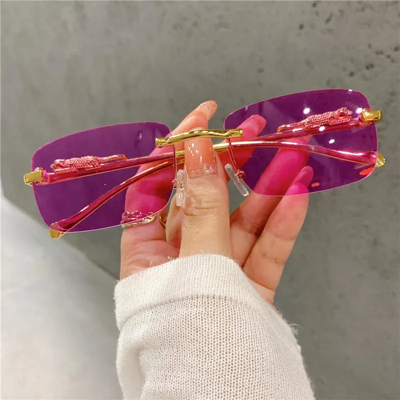 VAIGE Golden Leopard Rimless Sunglasses with UV400 Protection