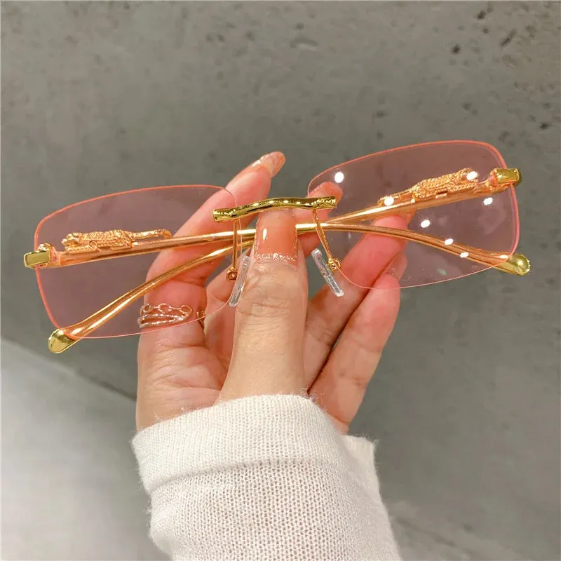 VAIGE Golden Leopard Rimless Sunglasses with UV400 Protection