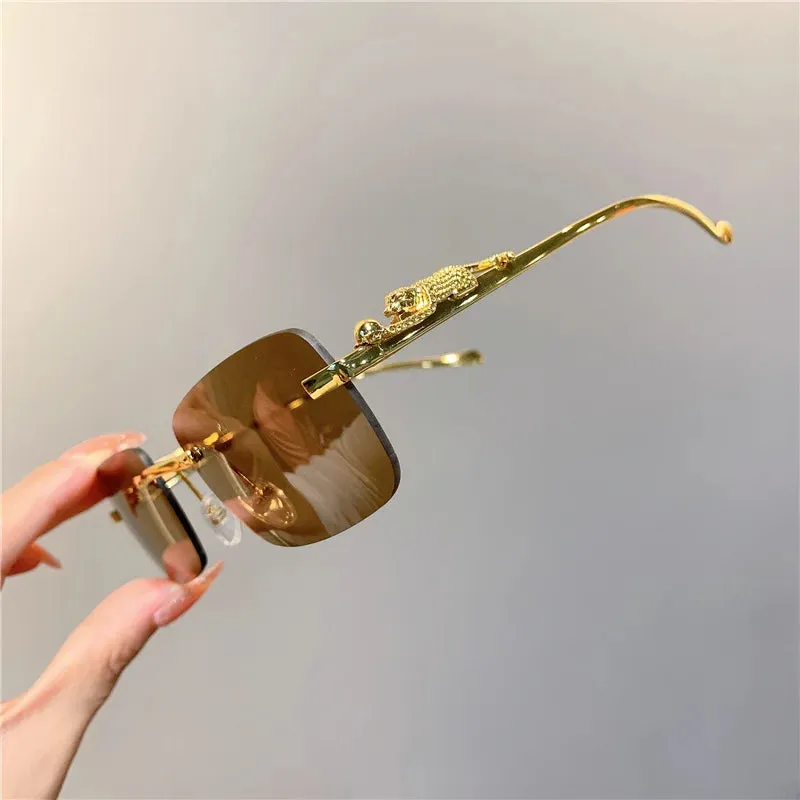 VAIGE Golden Leopard Rimless Sunglasses with UV400 Protection