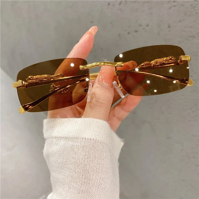 VAIGE Golden Leopard Rimless Sunglasses with UV400 Protection