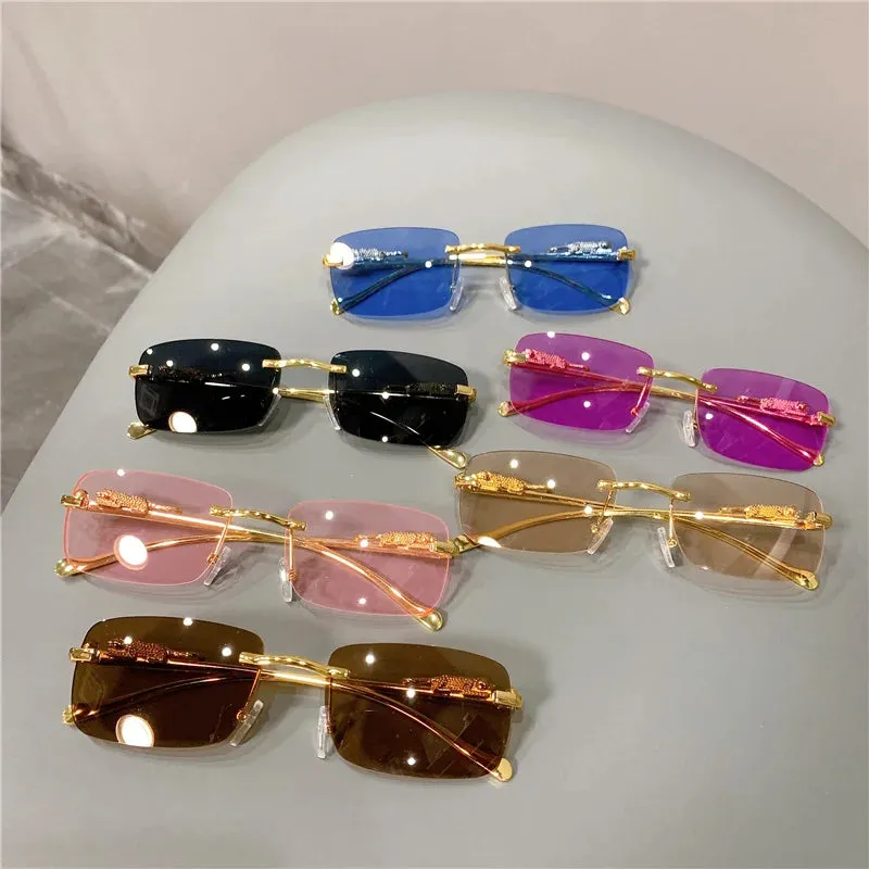 VAIGE Golden Leopard Rimless Sunglasses with UV400 Protection