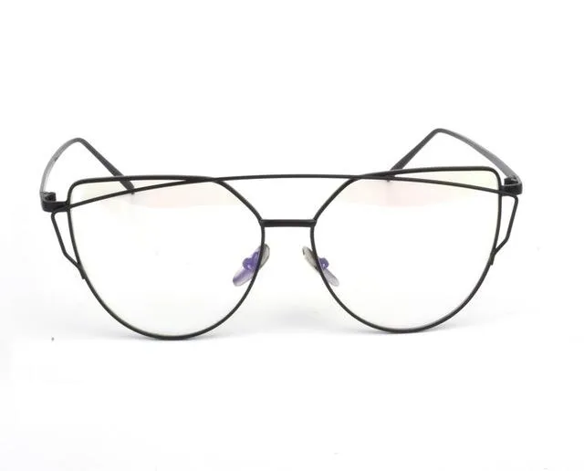 Women's Twin Beam Designer Cat Eye Sunglasses with Rose Gold Mirror Lens