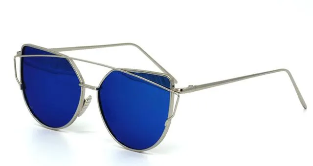 Women's Twin Beam Designer Cat Eye Sunglasses with Rose Gold Mirror Lens