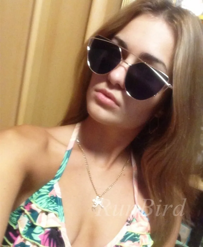 Women's Twin Beam Designer Cat Eye Sunglasses with Rose Gold Mirror Lens