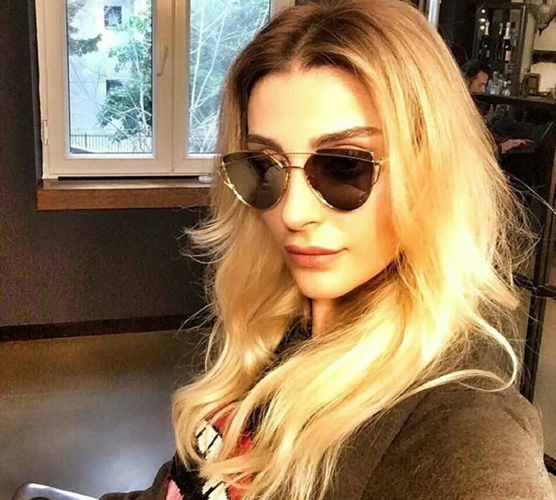 Women's Twin Beam Designer Cat Eye Sunglasses with Rose Gold Mirror Lens