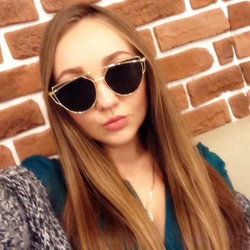 Women's Twin Beam Designer Cat Eye Sunglasses with Rose Gold Mirror Lens