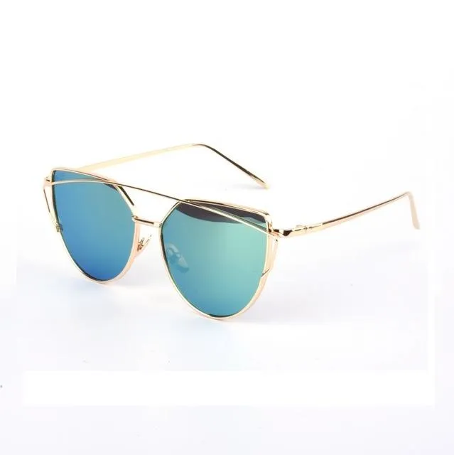 Women's Twin Beam Designer Cat Eye Sunglasses with Rose Gold Mirror Lens