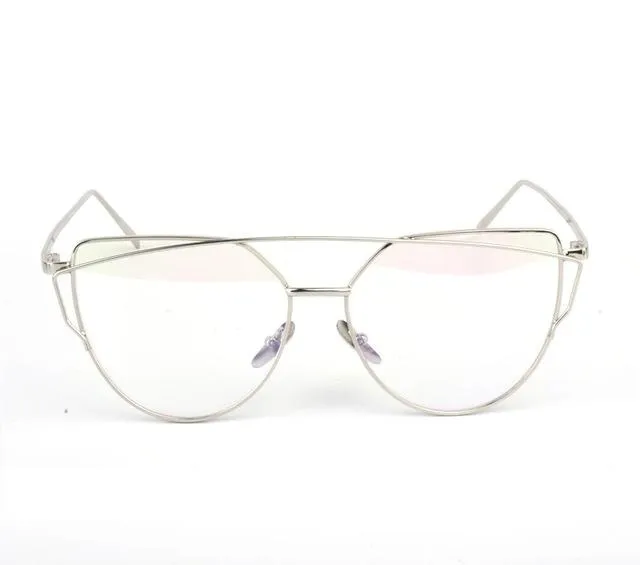 Women's Twin Beam Designer Cat Eye Sunglasses with Rose Gold Mirror Lens