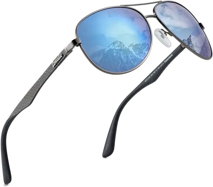 ZENOTTIC Pilot Polarised Sunglasses Mens Womens Carbon Fiber Metal Frame Mirrored UV400 Protection Unisex Classic Retro Style