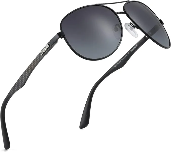 ZENOTTIC Pilot Polarised Sunglasses Mens Womens Carbon Fiber Metal Frame Mirrored UV400 Protection Unisex Classic Retro Style